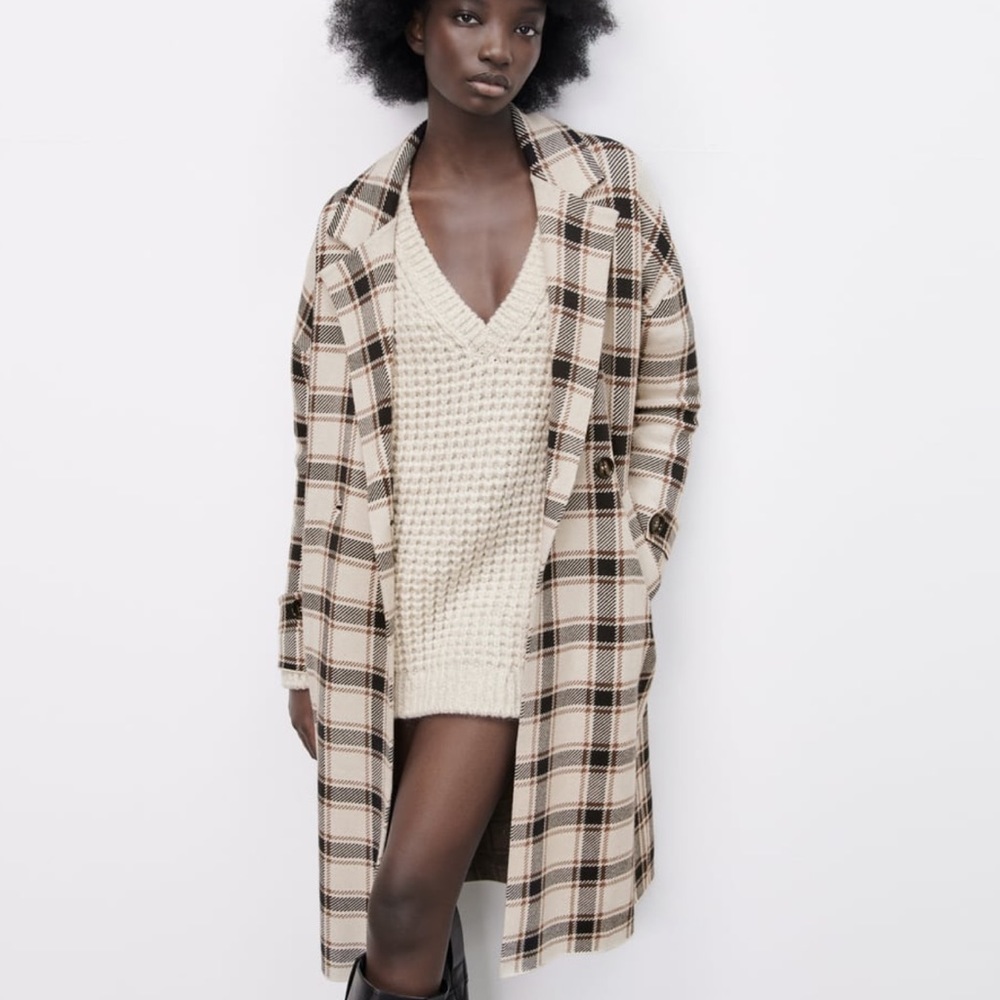 ZARA PLAID KNIT COAT